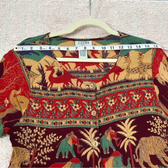 Vintage Bohemian Multicolor Maxi Dress Safari Print Size Medium Petite - Picture 4 of 13